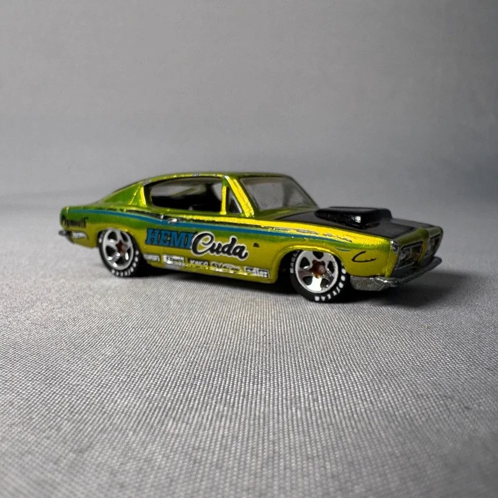 Hot Wheels Hemi Cuda Plymouth Lime Green Metallic Diecast Car Goodyear Wheels